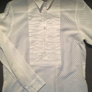 JCrew blouse. Sheer top w fun tuxedo & dot detail!